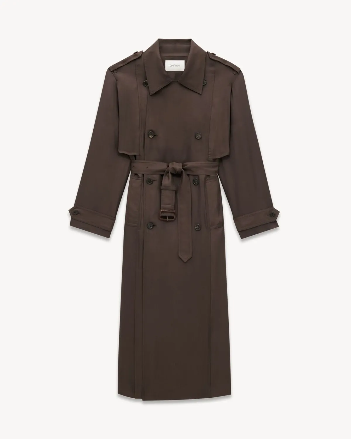 Saint Laurent Leather And Coats-trench coat in silk MARRON