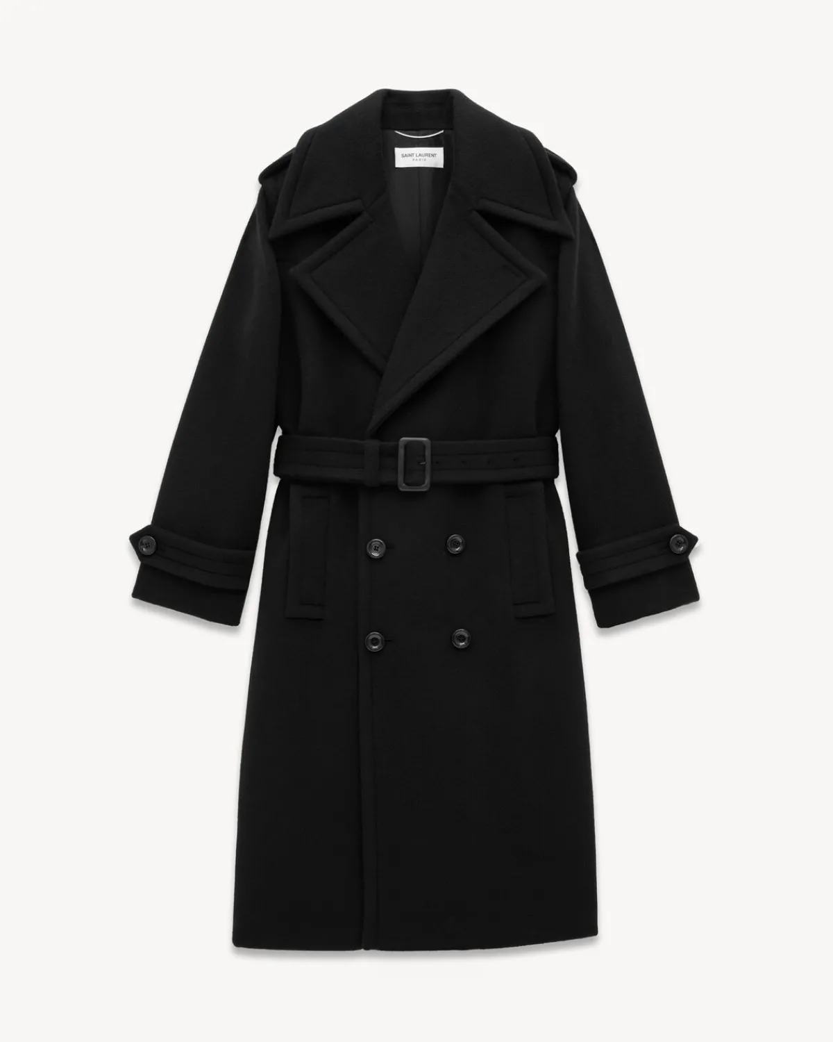 Saint Laurent Leather And Coats-trench coat in wool and cashmere felt BLACK