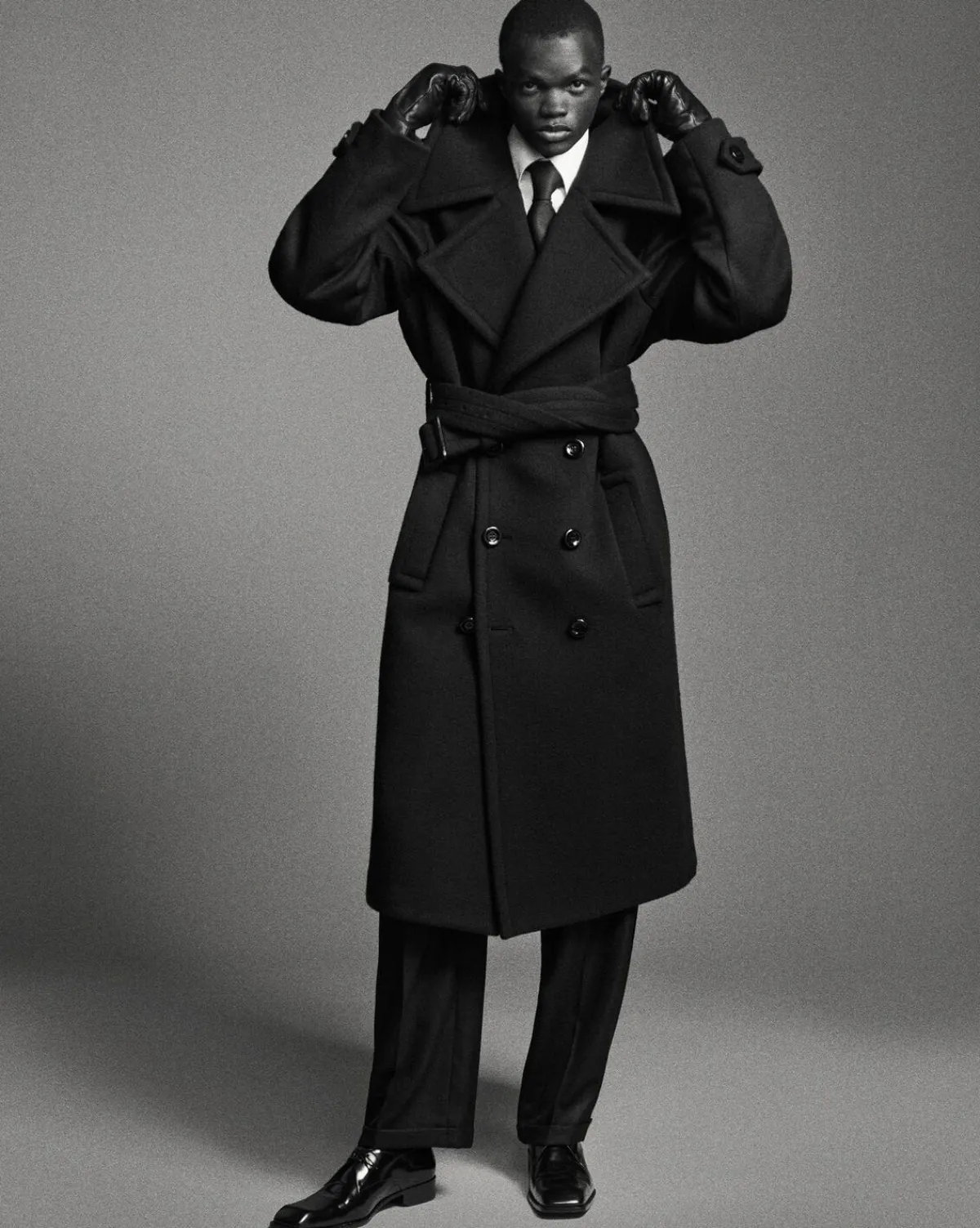 Saint Laurent Leather And Coats-trench coat in wool and cashmere felt BLACK