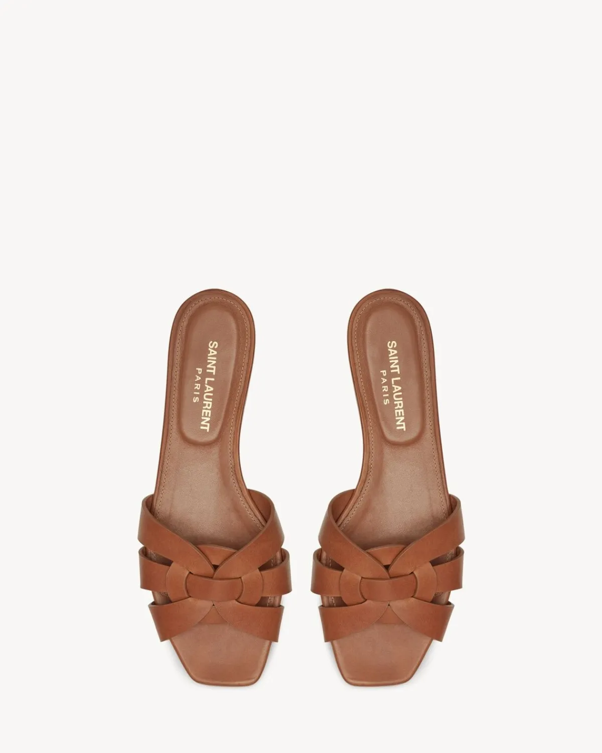 Saint Laurent Flats-TRIBUTE MULES in smooth leather AMBER