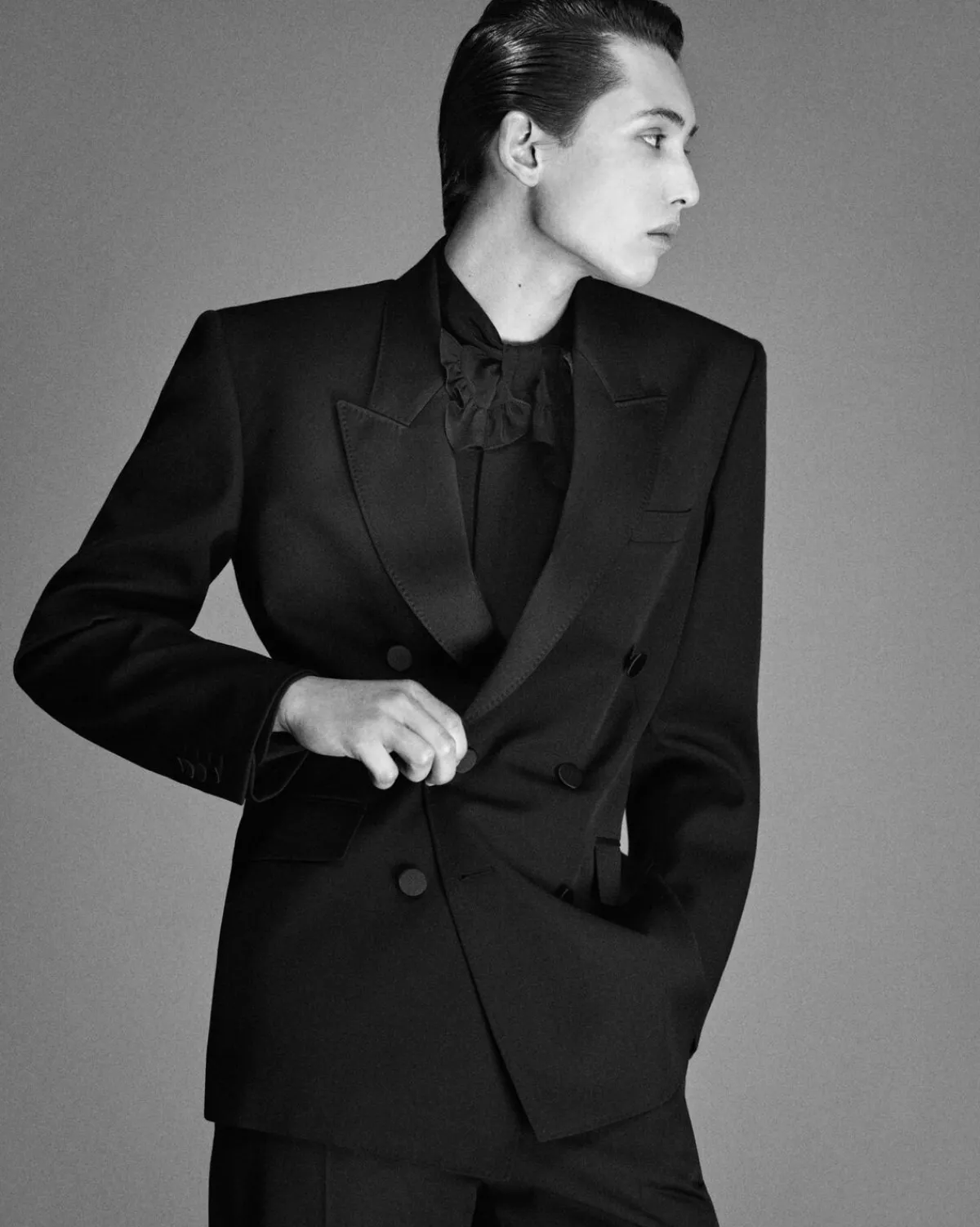 Saint Laurent Jackets And Pants-tuxedo jacket in grain de poudre BLACK