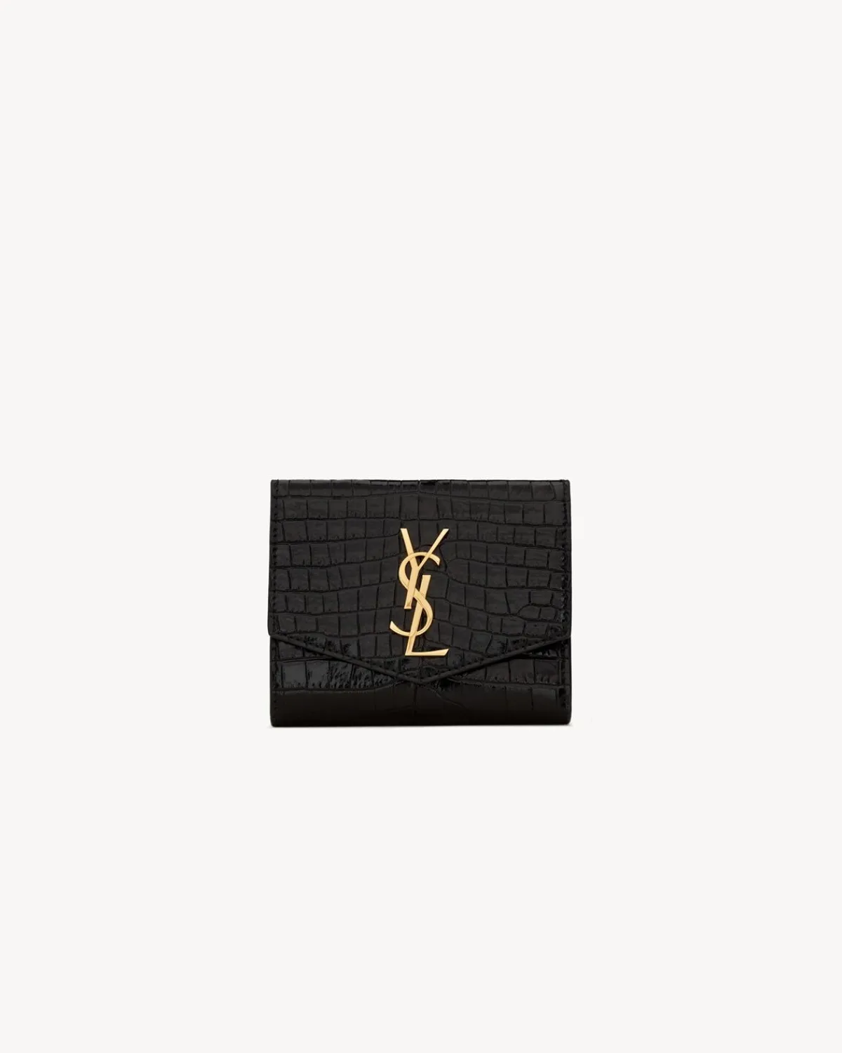 Saint Laurent Wallets-UPTOWN Compact wallet in crocodile-embossed shiny leather NOIR