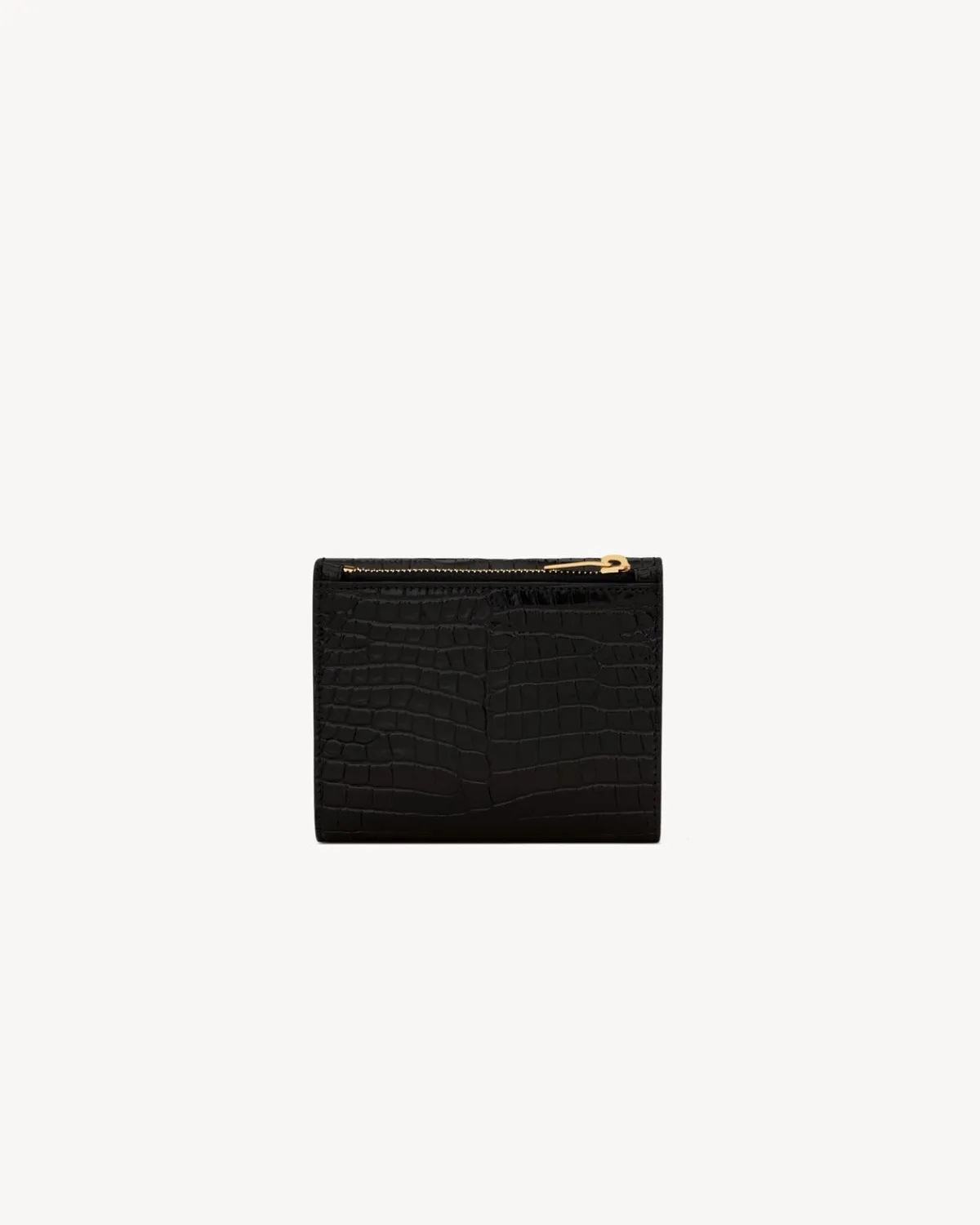 Saint Laurent Wallets-UPTOWN Compact wallet in crocodile-embossed shiny leather NOIR