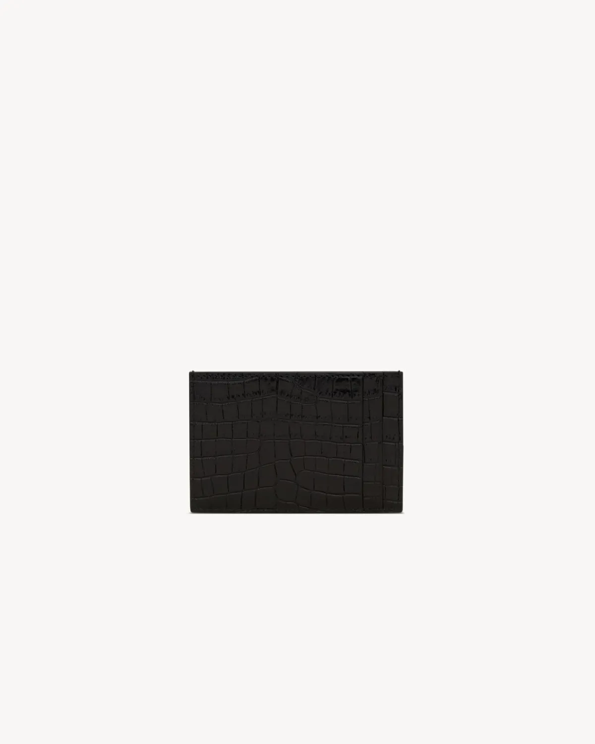 Saint Laurent Card Cases-UPTOWN FLAP card case in crocodile-embossed shiny leather NOIR