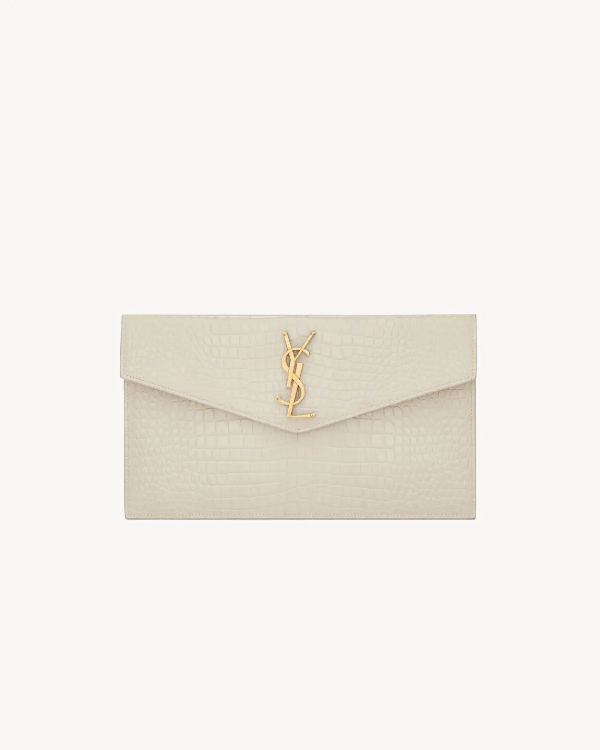 Saint Laurent Pouches-UPTOWN POUCH IN CROCODILE-EMBOSSED SHINY LEATHER BLANCVINTAGE