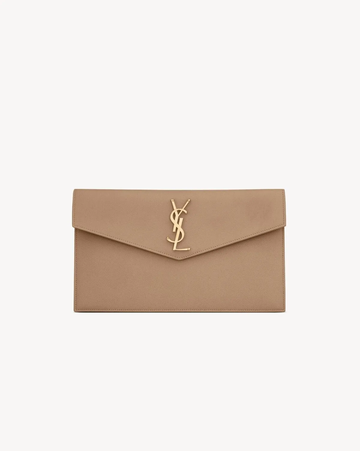 Saint Laurent Pouches-UPTOWN POUCH IN GRAIN DE POUDRE LEATHER TAUPE