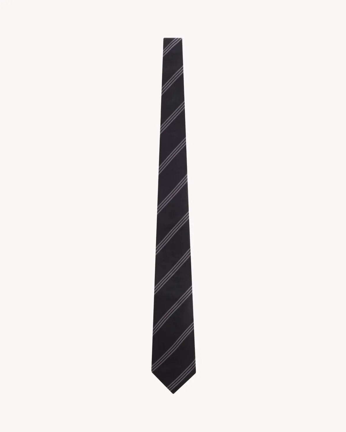 Saint Laurent Other Accessories-wide tie in striped silk satin BLACKANDLIGHTGREY