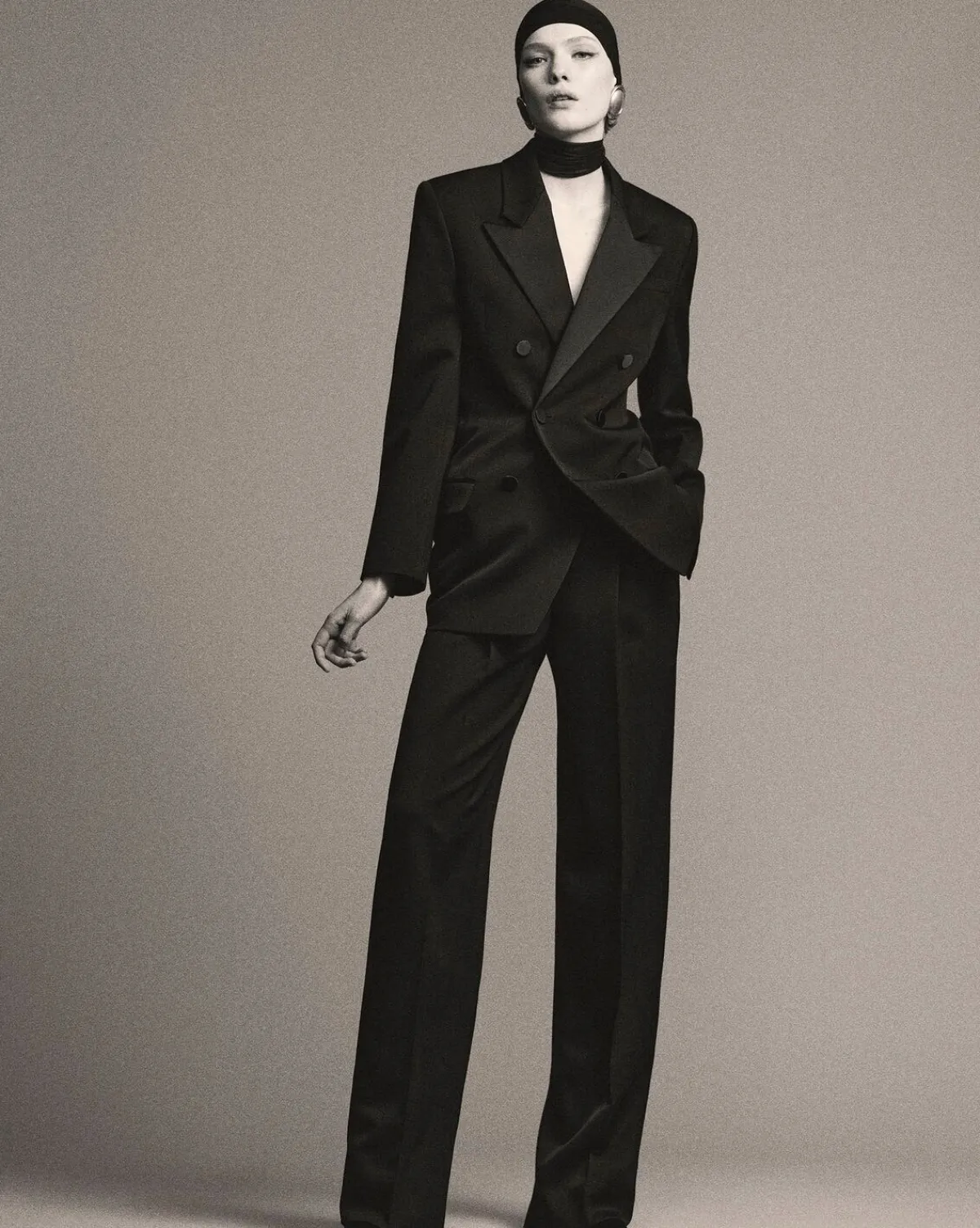 Saint Laurent Jackets And Pants-Wide-Leg Pants in Grain de Poudre BLACK