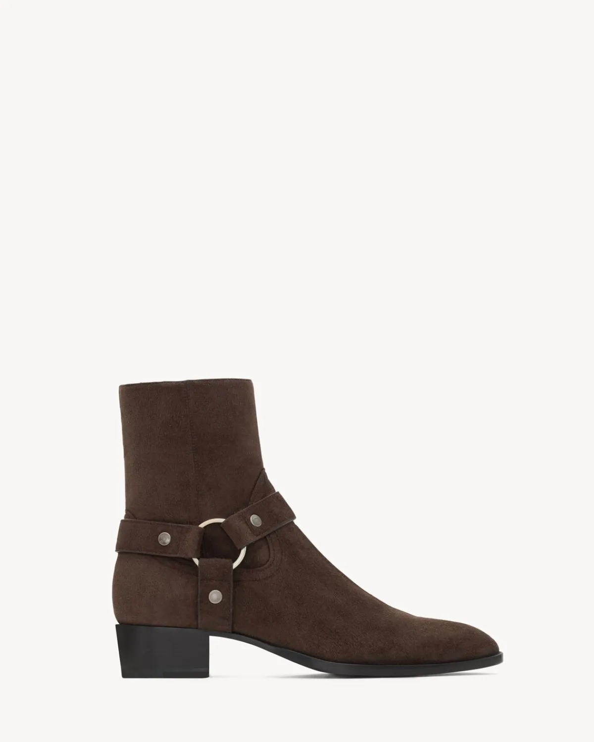 Saint Laurent Boots-WYATT harness boots in suede DARKCHOCOLATE