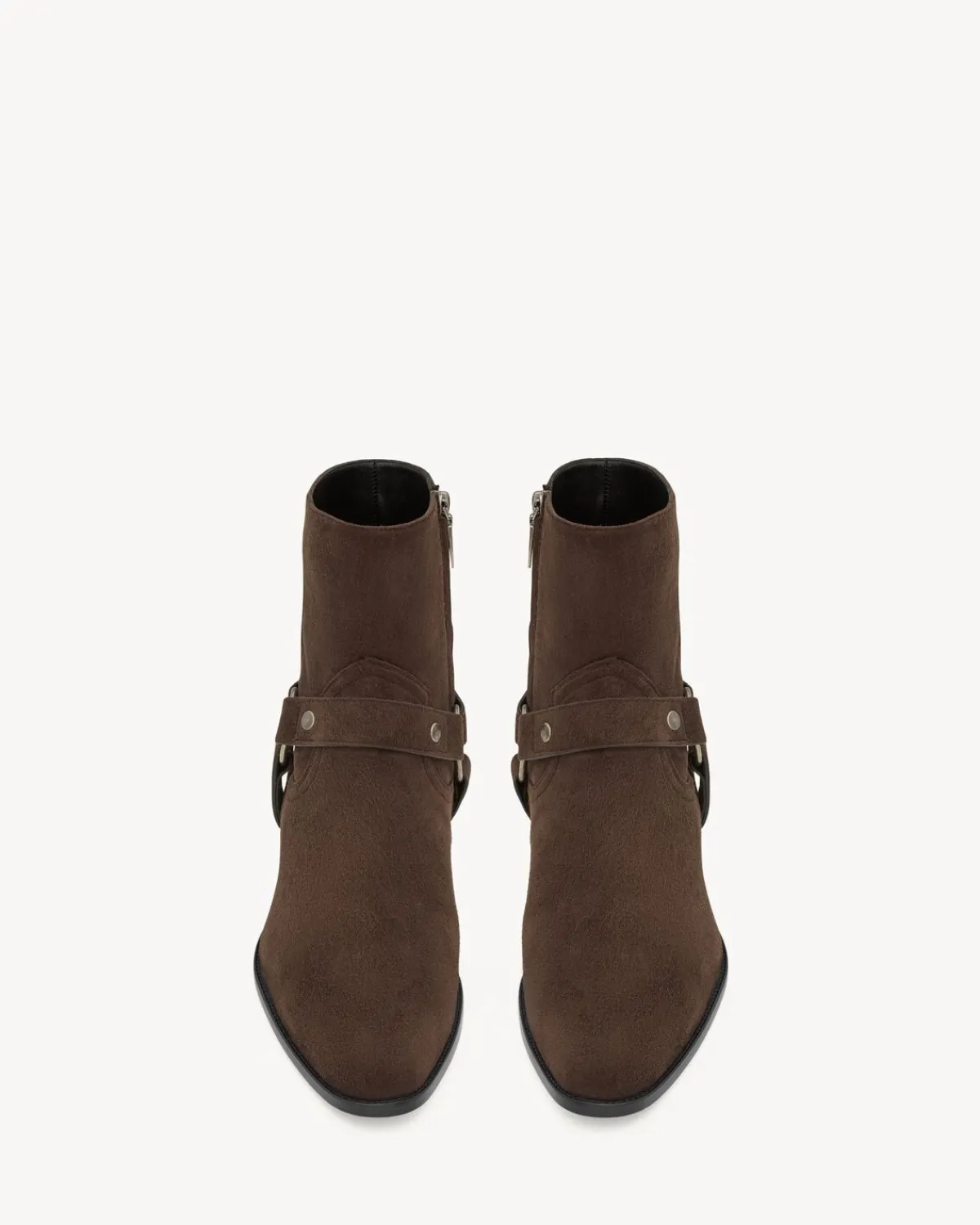 Saint Laurent Boots-WYATT harness boots in suede DARKCHOCOLATE