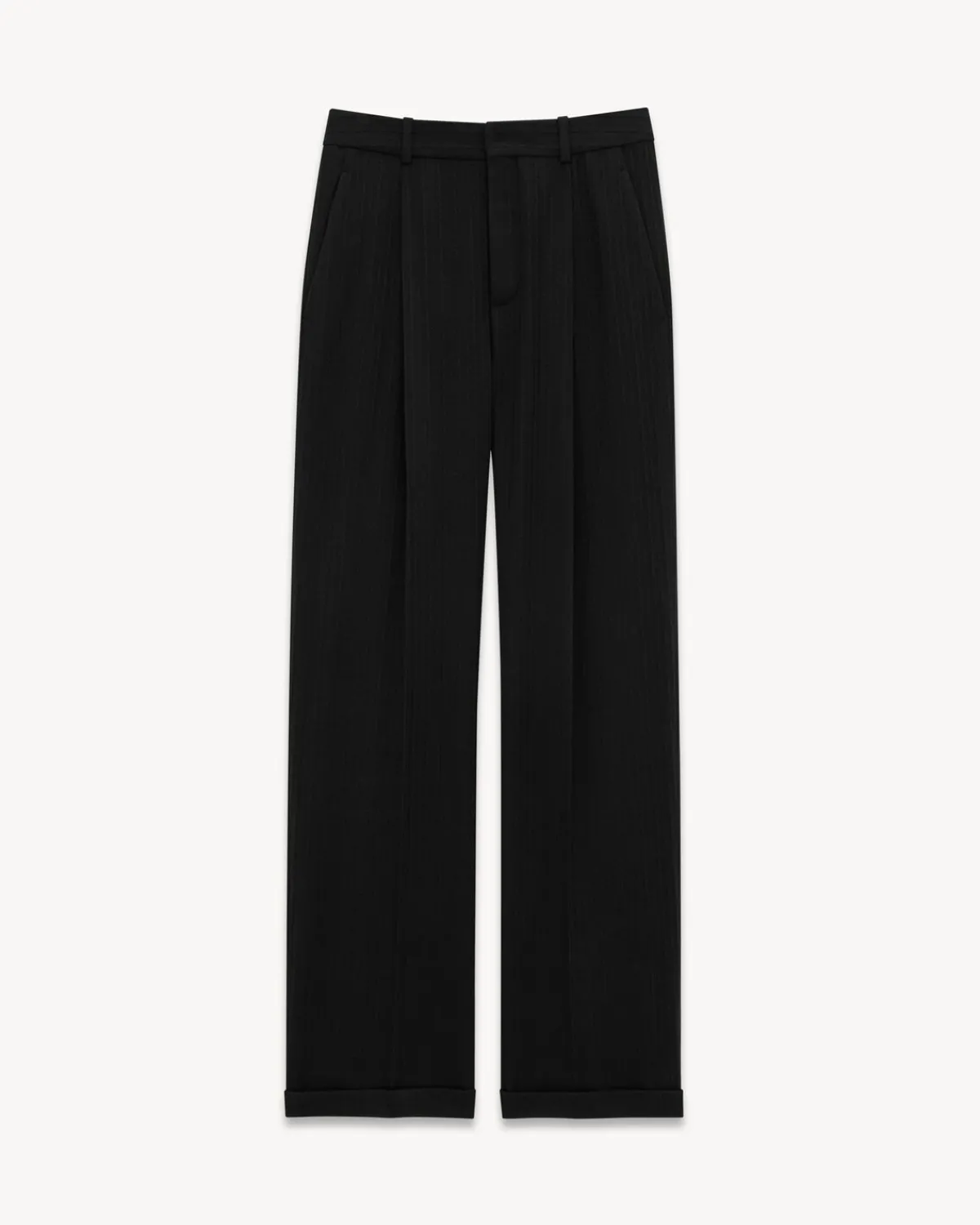 Saint Laurent Jackets And Pants-90'S pants in striped wool and cashmere flannel BLACK