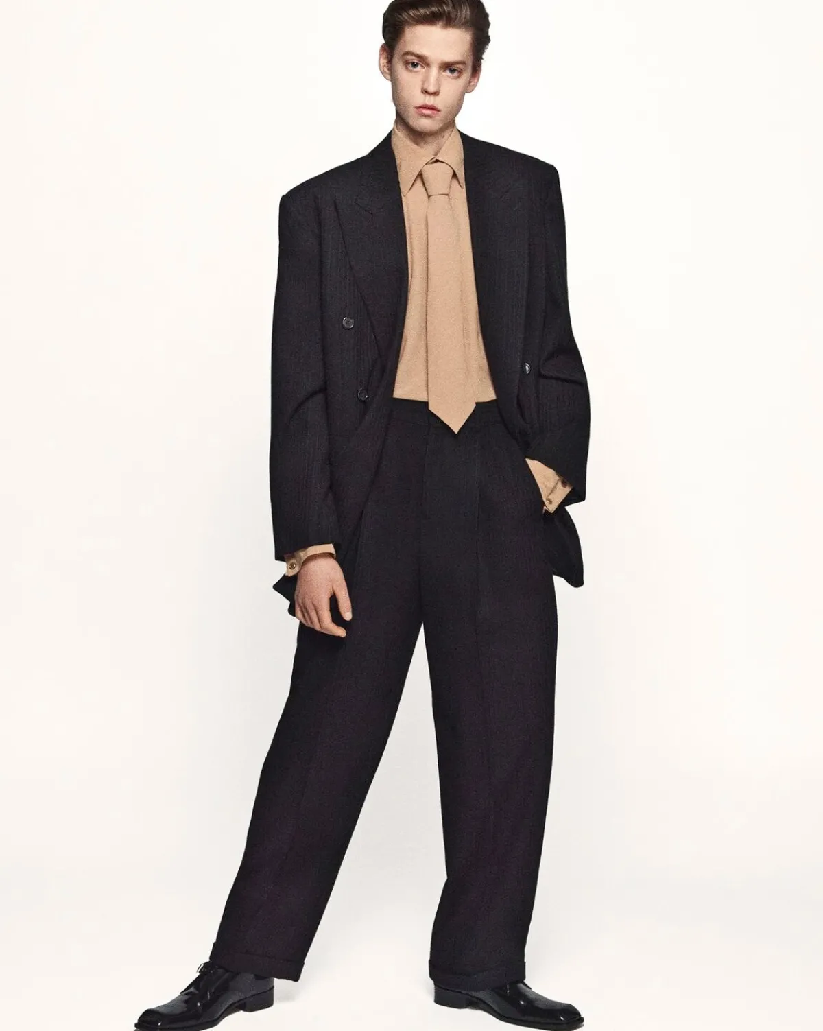 Saint Laurent Jackets And Pants-90'S pants in striped wool and cashmere flannel BLACK